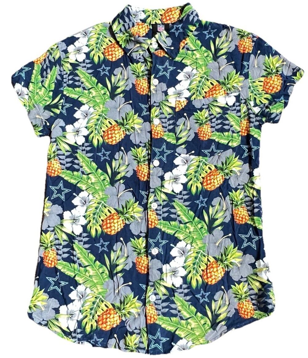 NFL Dallas Cowboys Women's Pineapple Button-Up Shirt - Navy Football Fan Sz S